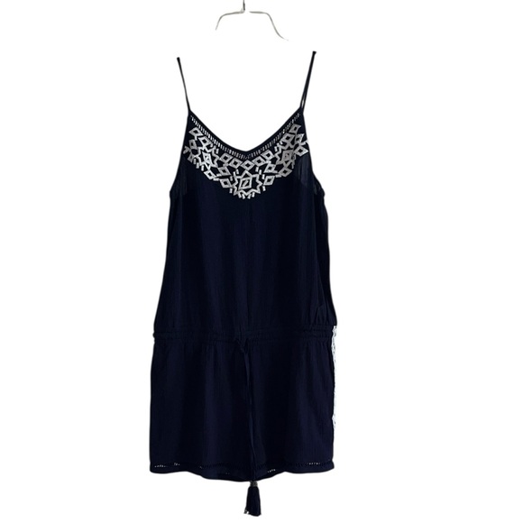 Michael Stars Pants - Michael Stars Navy Blue Romper with White Embroidered Size M